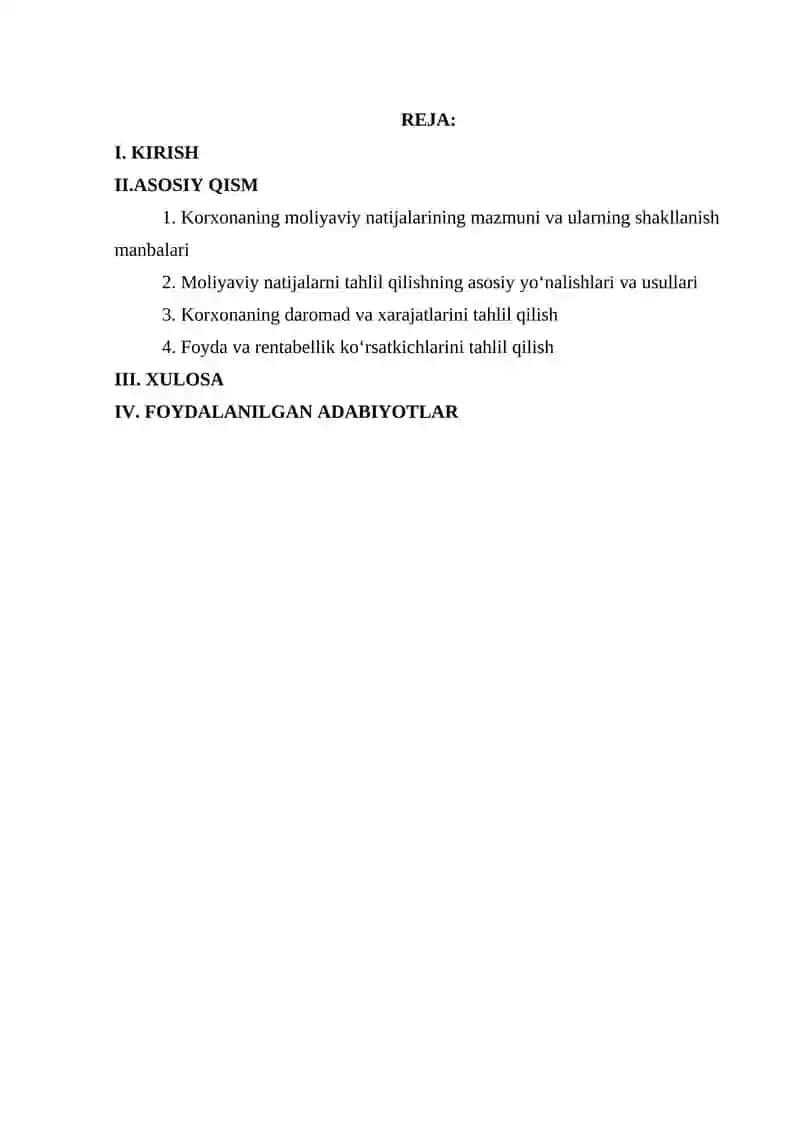 Korxona moliyaviy natijalarini taxlili 2