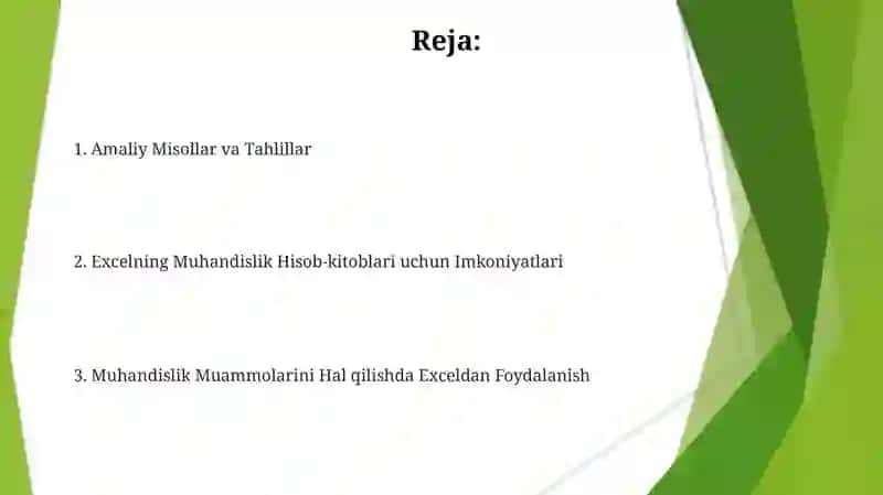 MS Excel dasturida muhandislik masalalarini yechish 2