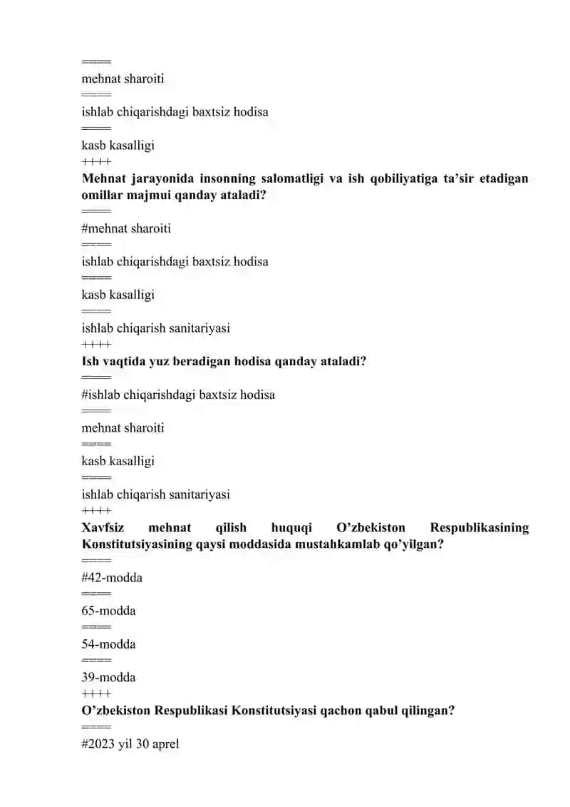 Hayot va inson fani test 2