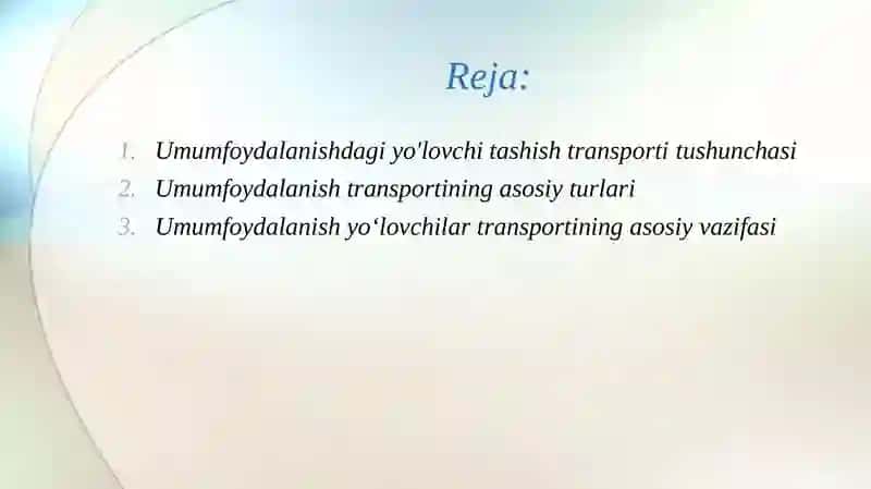 Umumfoydalanish yo‘lovchilar tashish transporti 2