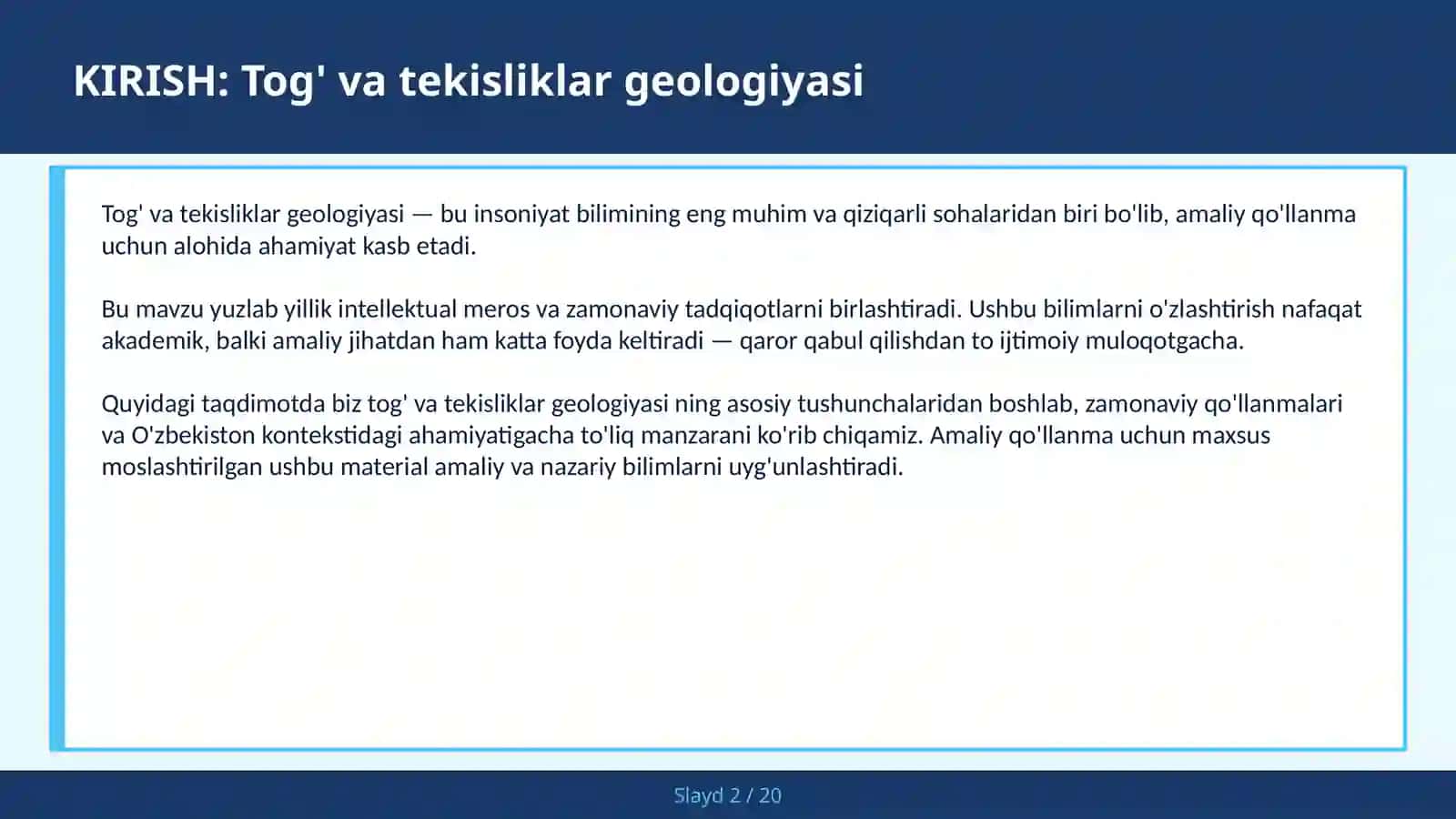 TOG' VA TEKISLIKLAR GEOLOGIYASI 2