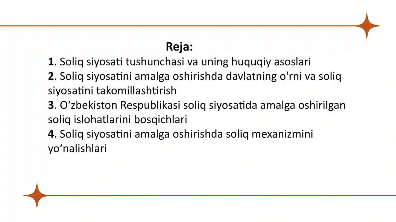 O‘zbekiston Respublikasi Soliq siyosati 2