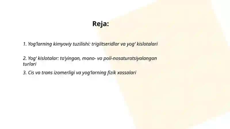 Yogʻlar:tuzilishi, sintezi, parchalanishi 2