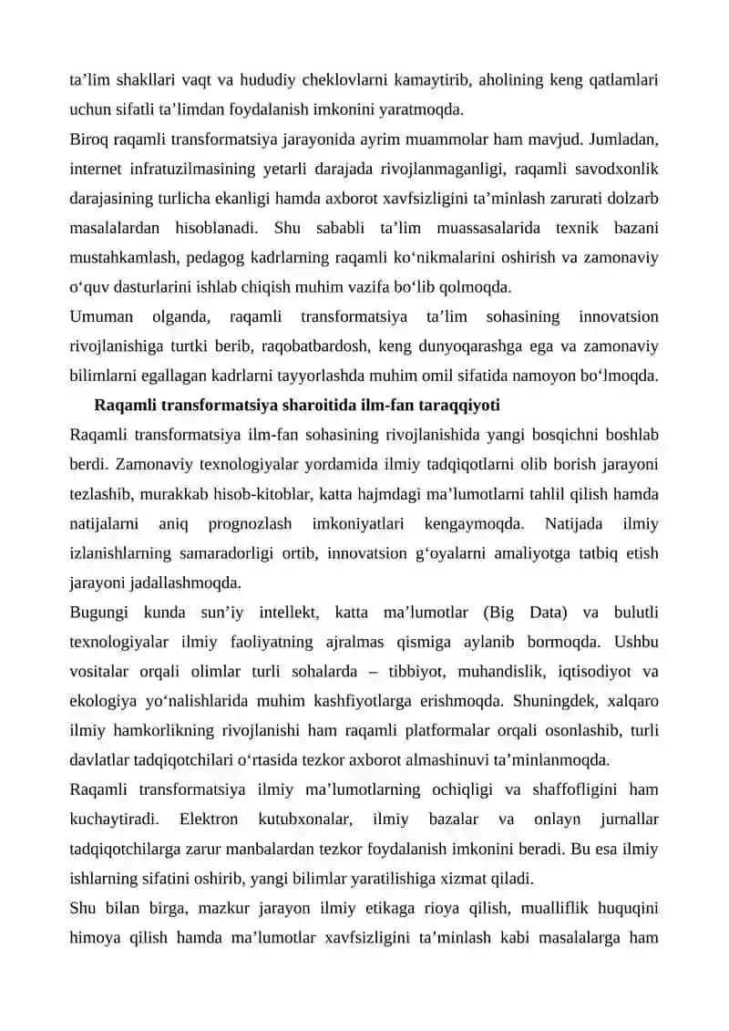 RAQAMLI TRANSFORMATSIYA SHAROITIDA ILM-FAN, TA'LIM, HUQUQ VA IJTIMOIY TARAQQIYOT 2