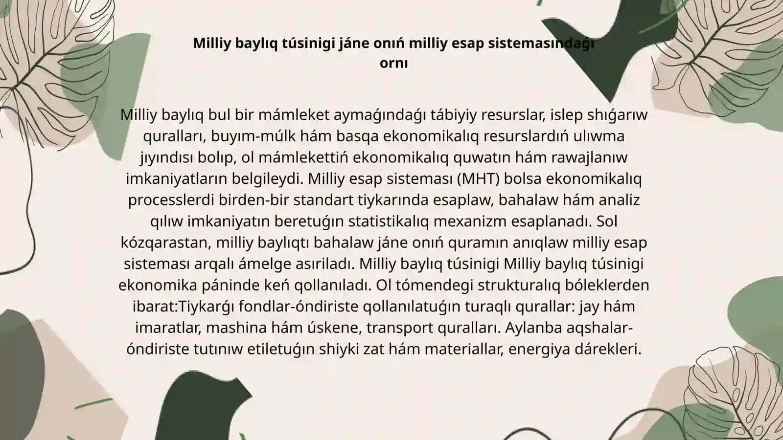 Milliy esap sistemasında milliy baylıq statistikası 2