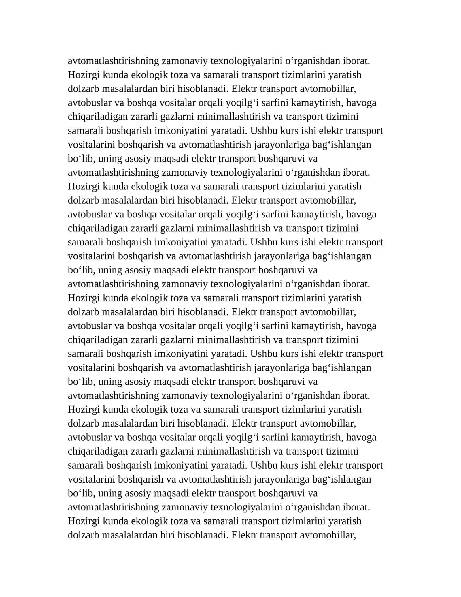 ELEKTR TRANSPORTNI BOSHQARISH VA AVTOMATLASHTIRISH 2