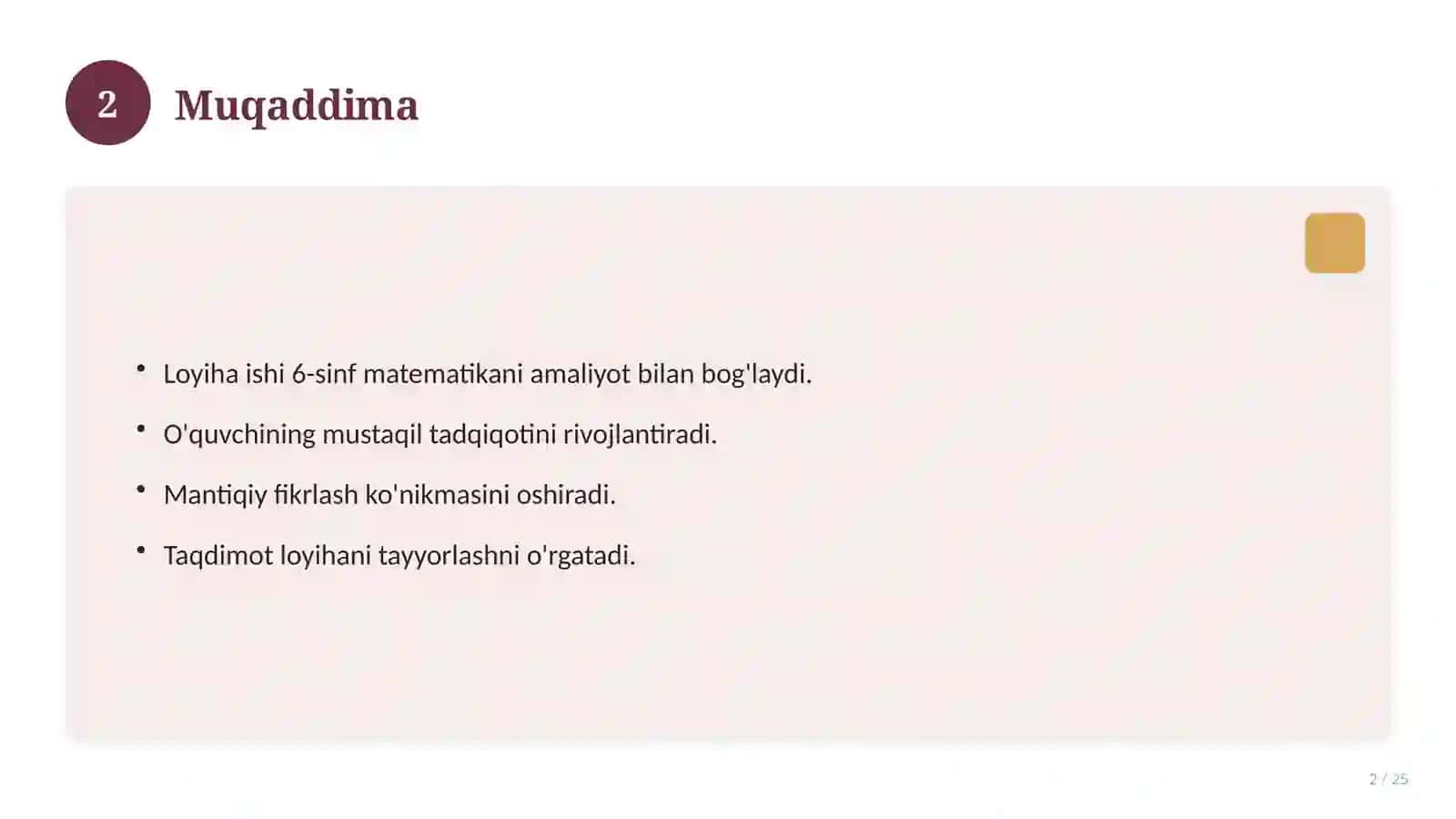 Matematika fanidan 6-sinf loyiha ishi 2
