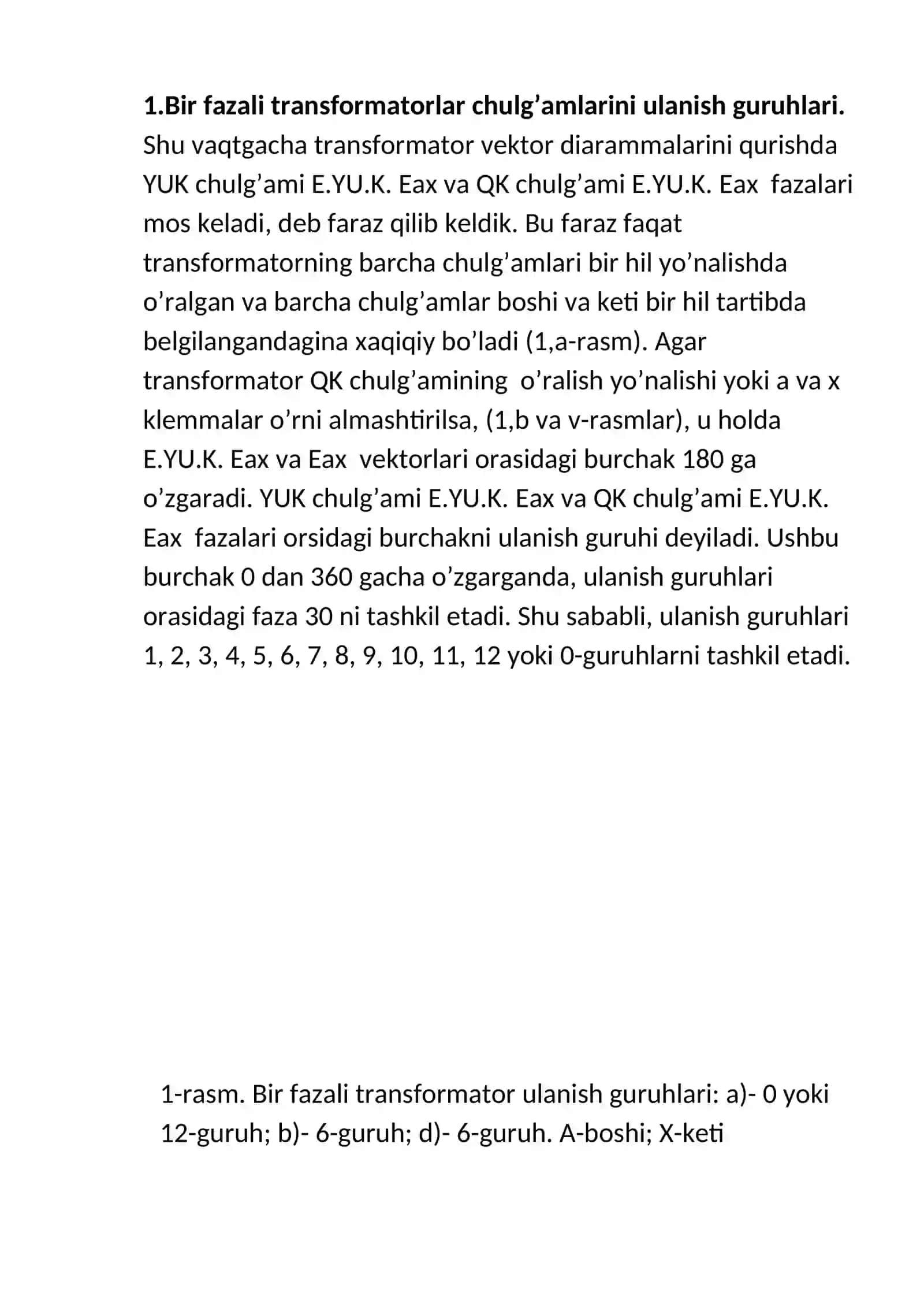 Transformator chulg’amlari ulanish sxemalari va guruhlari 2