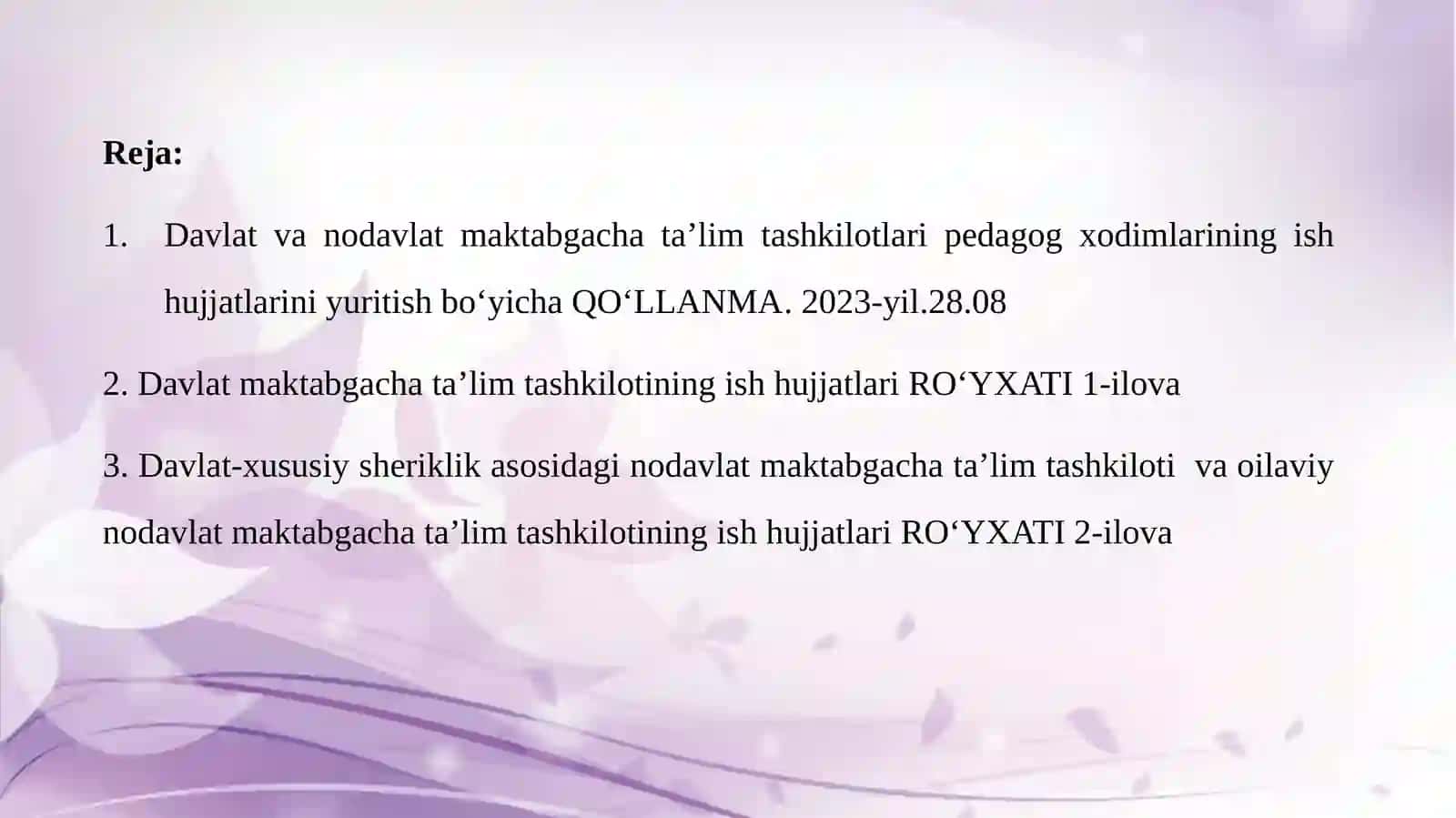 Maktabgachata’lim tashkilotining ish hujjatlari 2