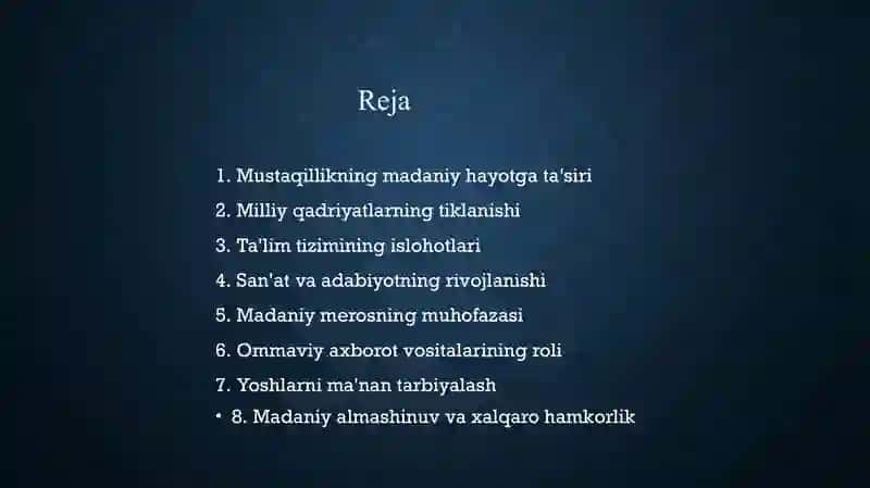 Mustaqillik yillarida madaniy va ma'rifiy taraqqiyot 2