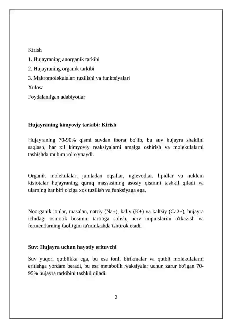 Hujayraning kimyoviy tarkibi 2