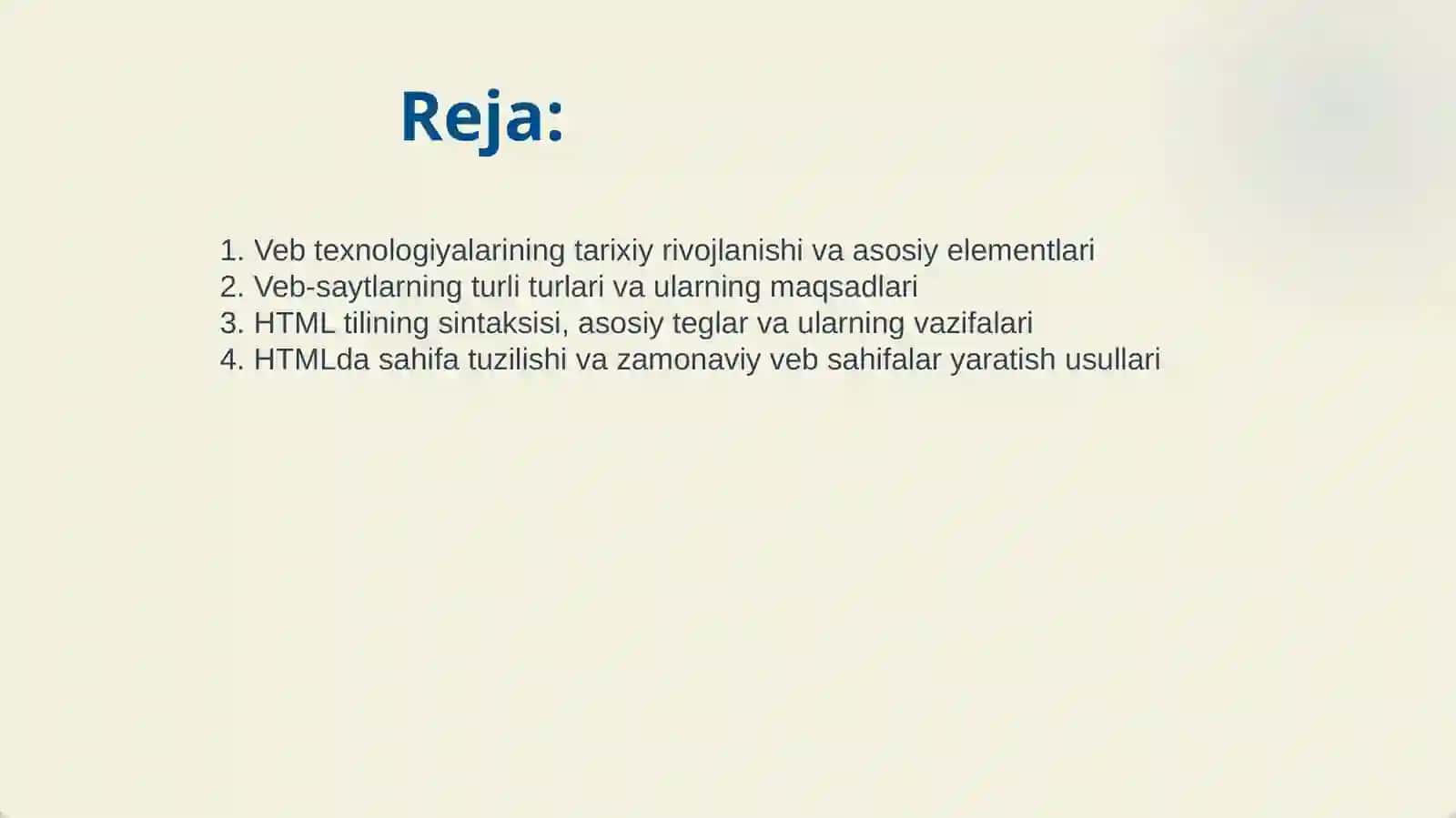 VEB TEXNOLOGIYA VA VEB-SAYT TUSHUNCHASI.HTML TILI 2