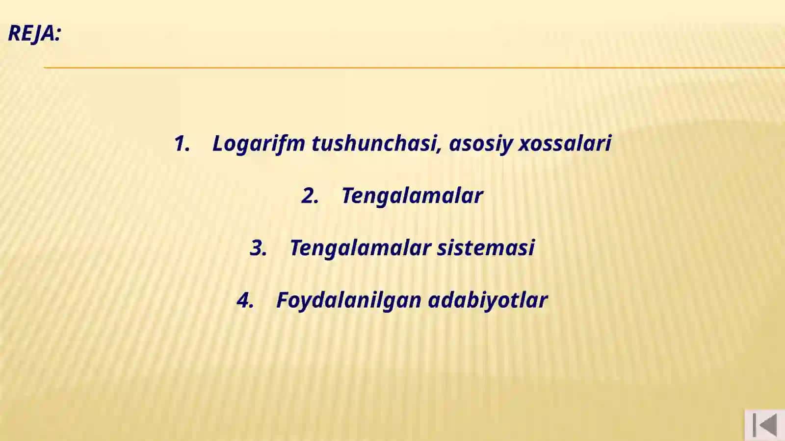 Logarifm. Logarifmik tenglamalar va tenglamalar sisteamasi 2