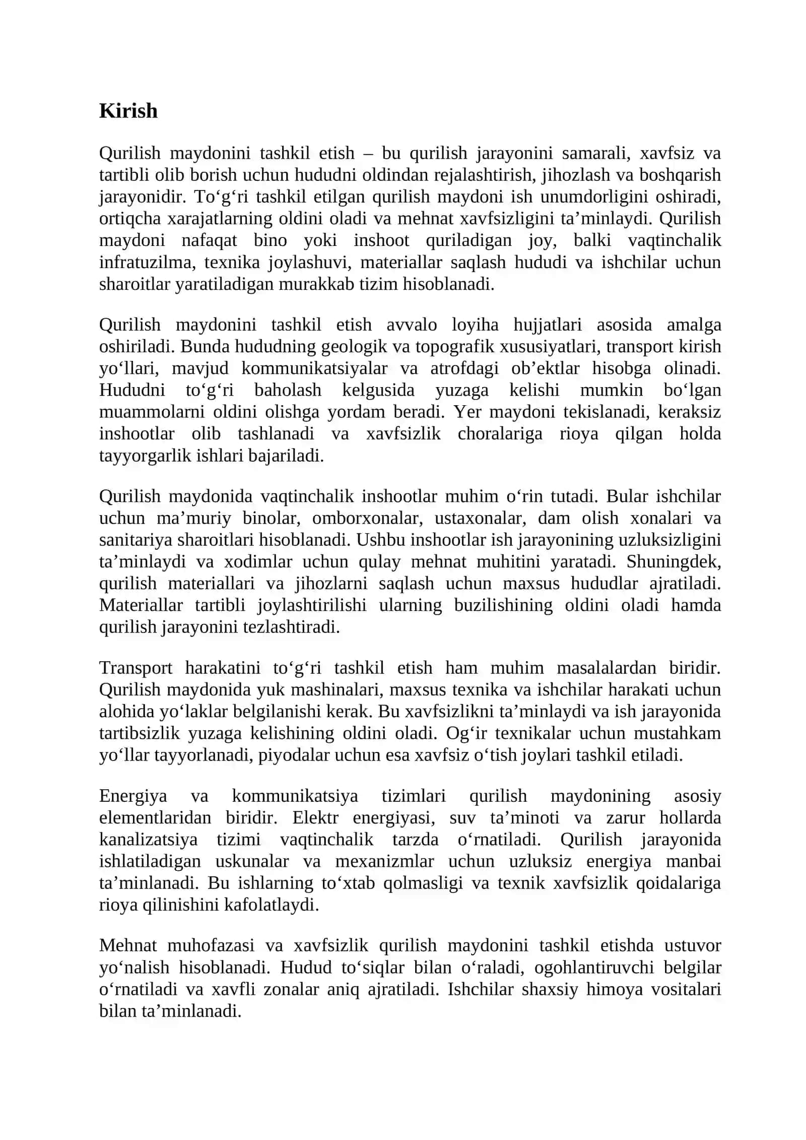 Qurilish maydonini tashkil etish 2