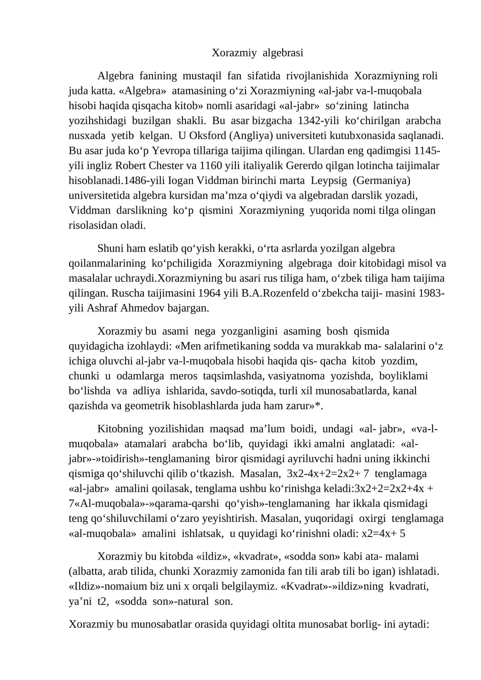 Xorazmiyning algebrasi va geometriyasi 2