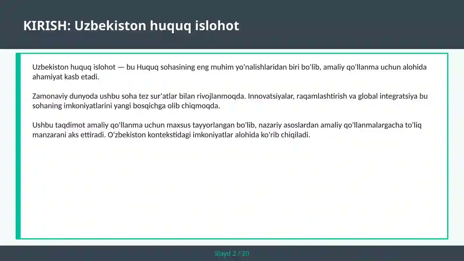 Uzbekiston huquq islohot 2