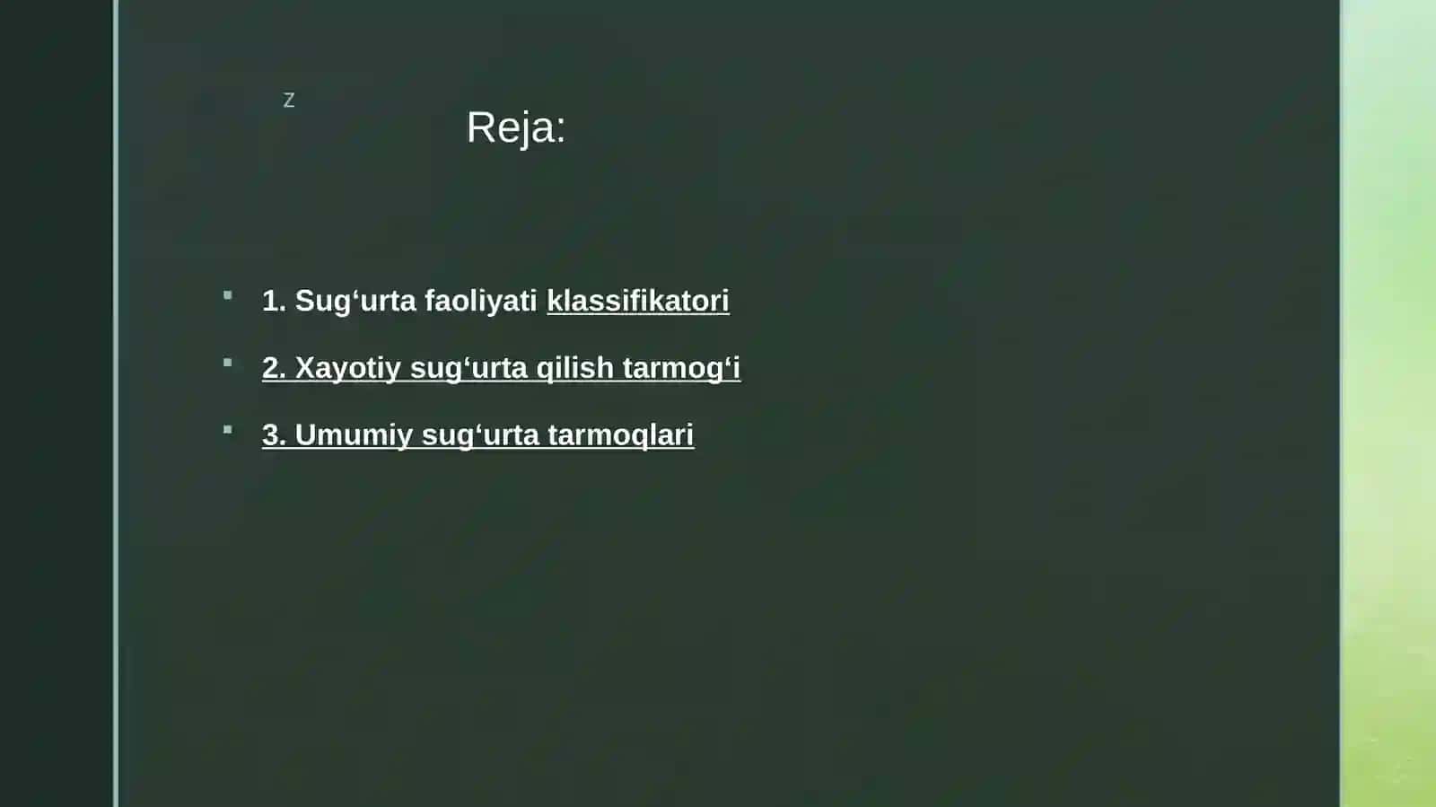 Sug‘urta faoliyati klassifikatorining tarkibi va uning tasdiqlanishi 2