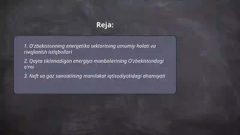 O'zbekiston energetikani o'rni 2