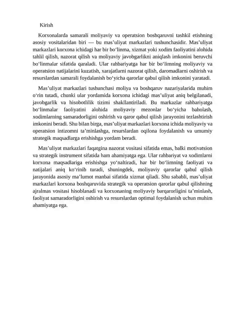 Mas’uliyat markazlari tushunchasi 2