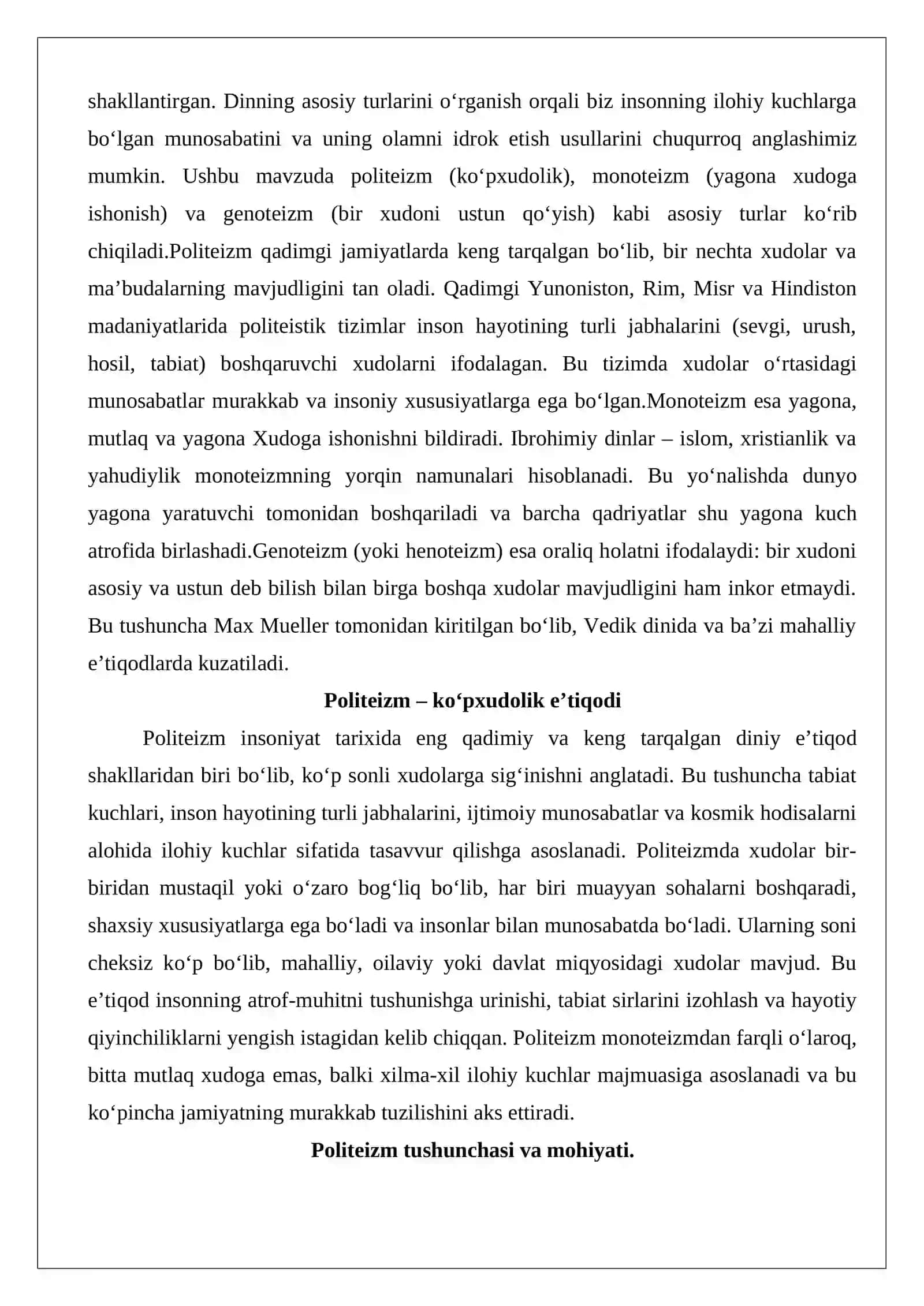 Dinning turlari: politeizm, monoteizm va genoteizm 2