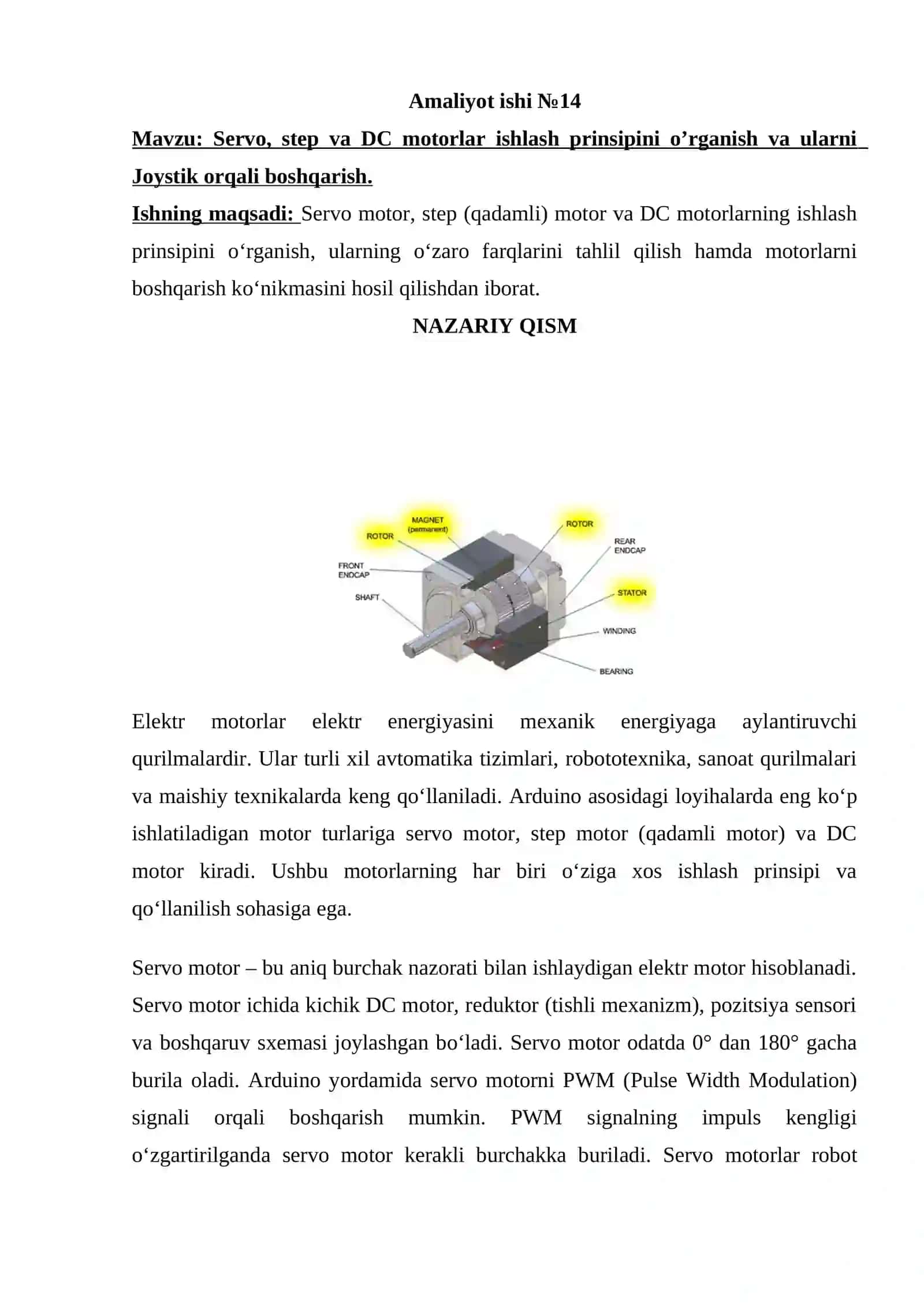 Servo, step va DC motorlar ishlash prinsipi 2