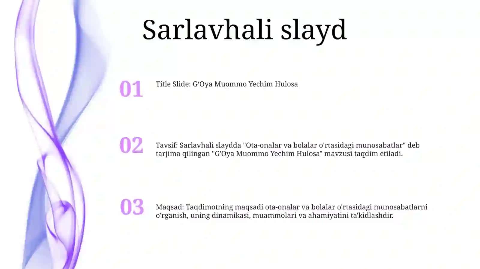 GʻOya Muommo Yechim Hulosa 2