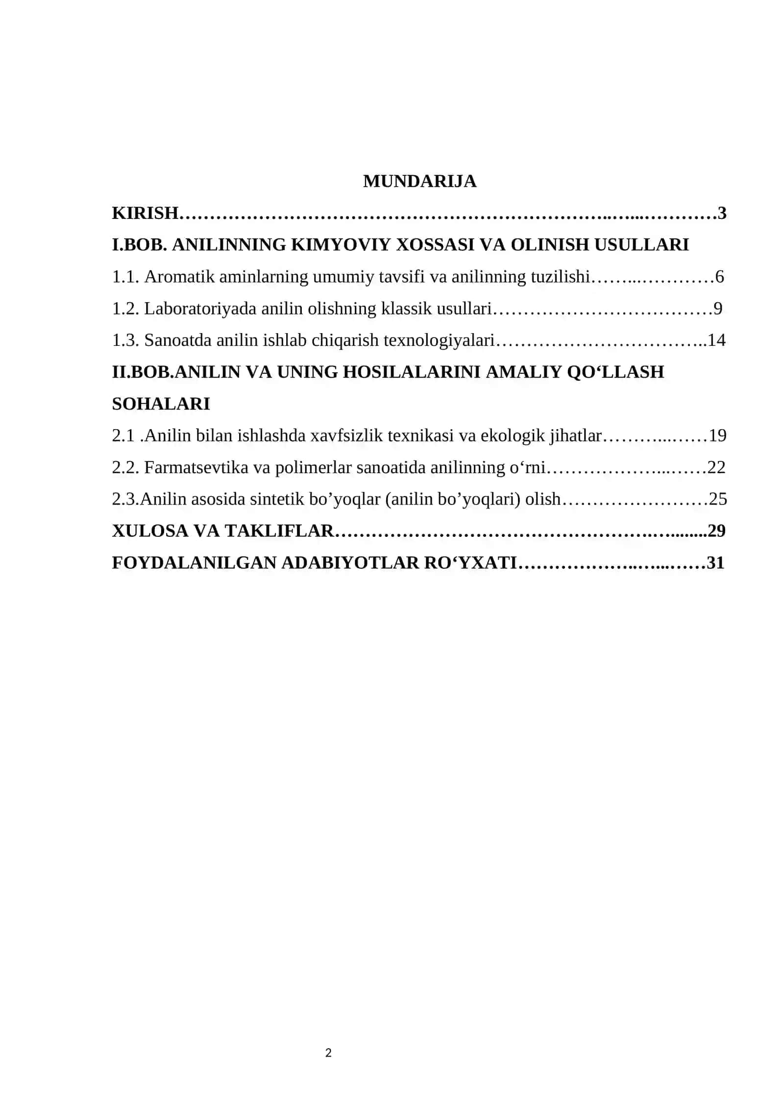 Anilinning olinishi, fizik-kimyoviy xossalari va xalq xo‘jaligida ishlatilishi 2