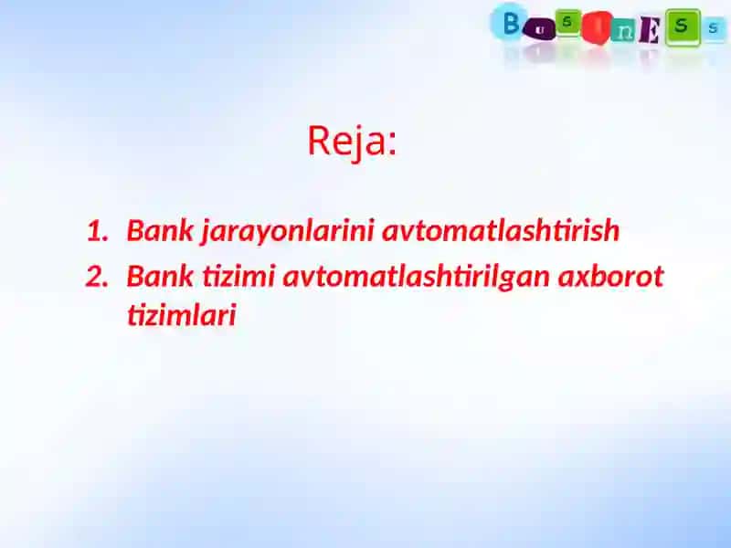 Bankjarayonlarini avtomatlashtirish 2