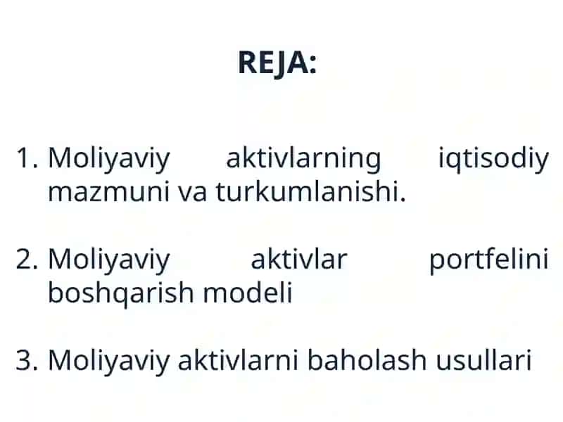 MOLIYAVIY AKTIVLARNI BOSHQARISH 2