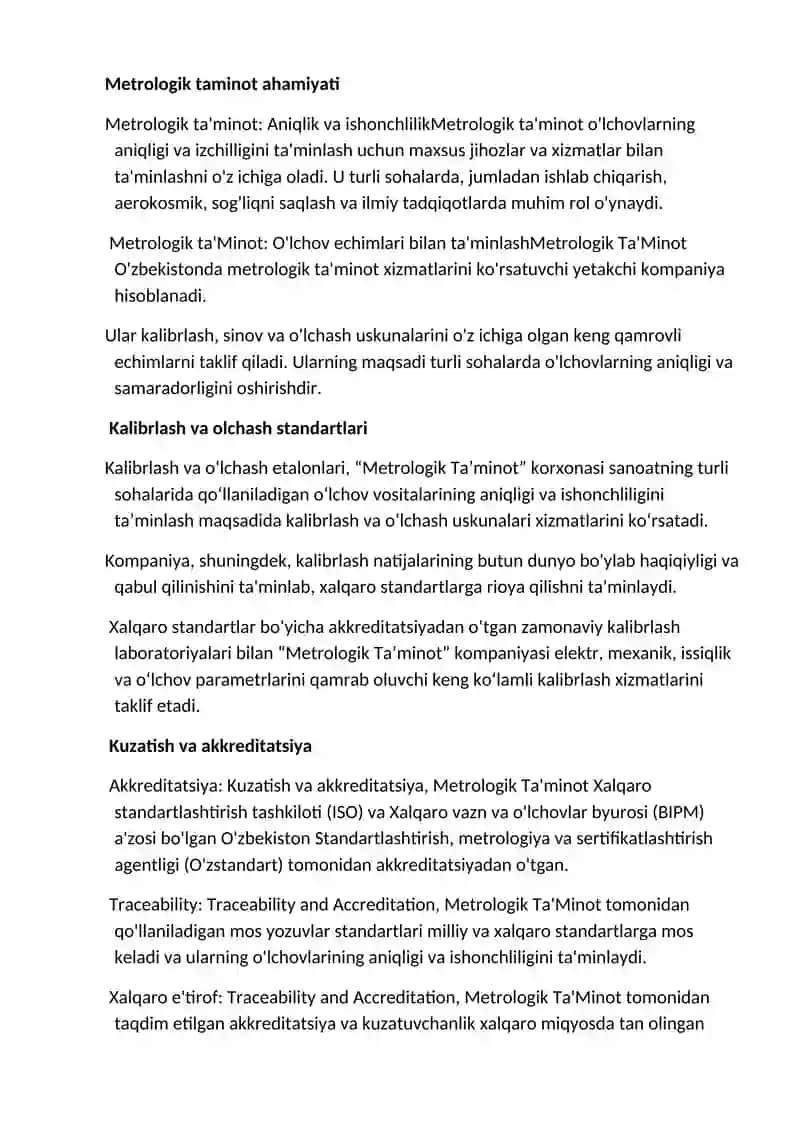 Metrologik ta'minot tushunchasi 2