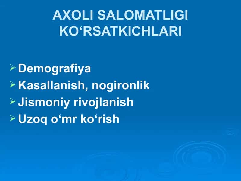 DEMOGRAFIYA, UNING TIBBIYOTDA TUTGANO‘RNI 2