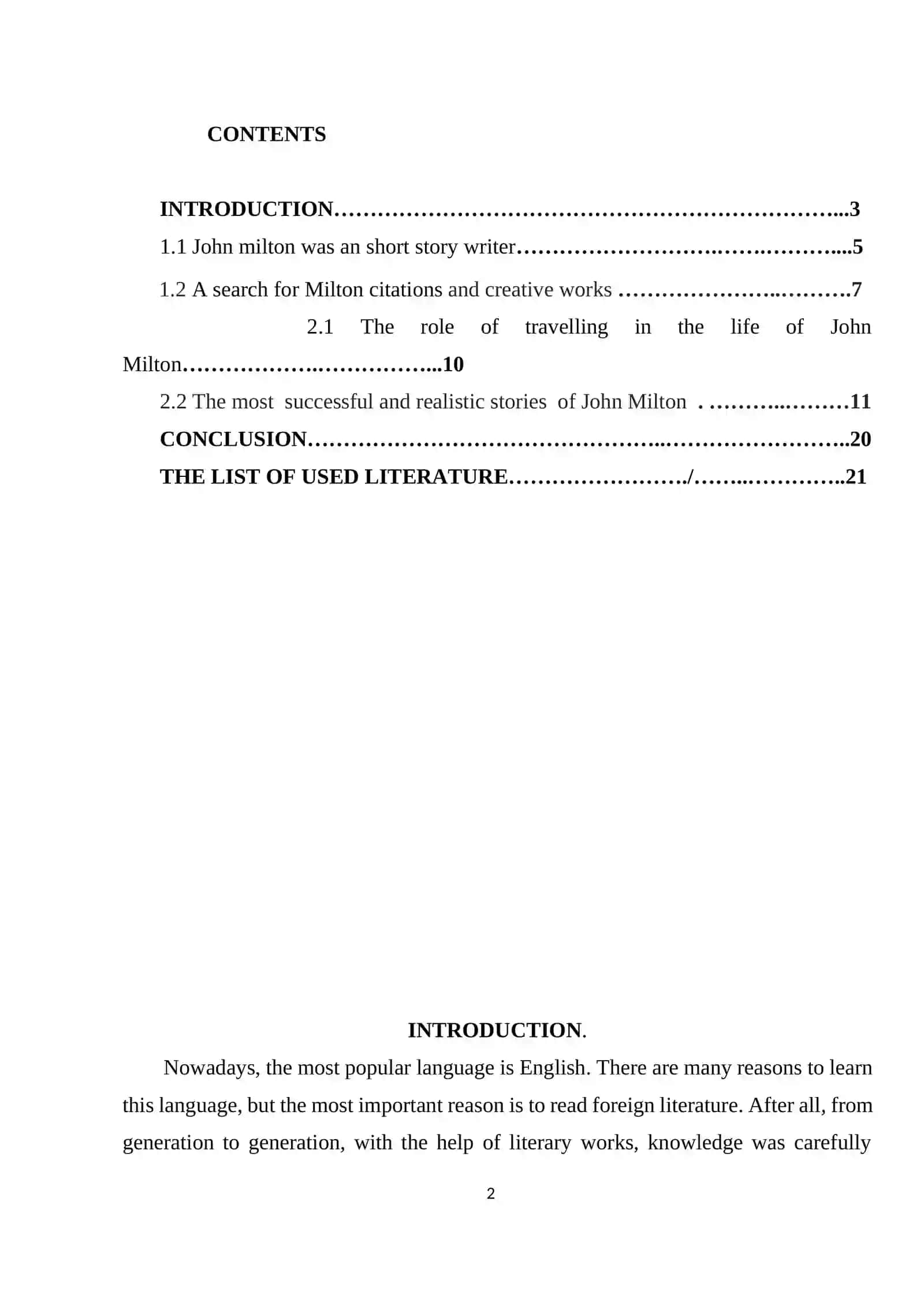 COURSE WORK: JOHN MILTON AND HIS BOOKS 2