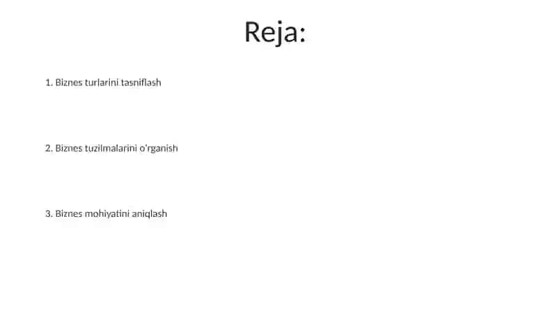 Biznes rejaning mohiyati va turlari 2