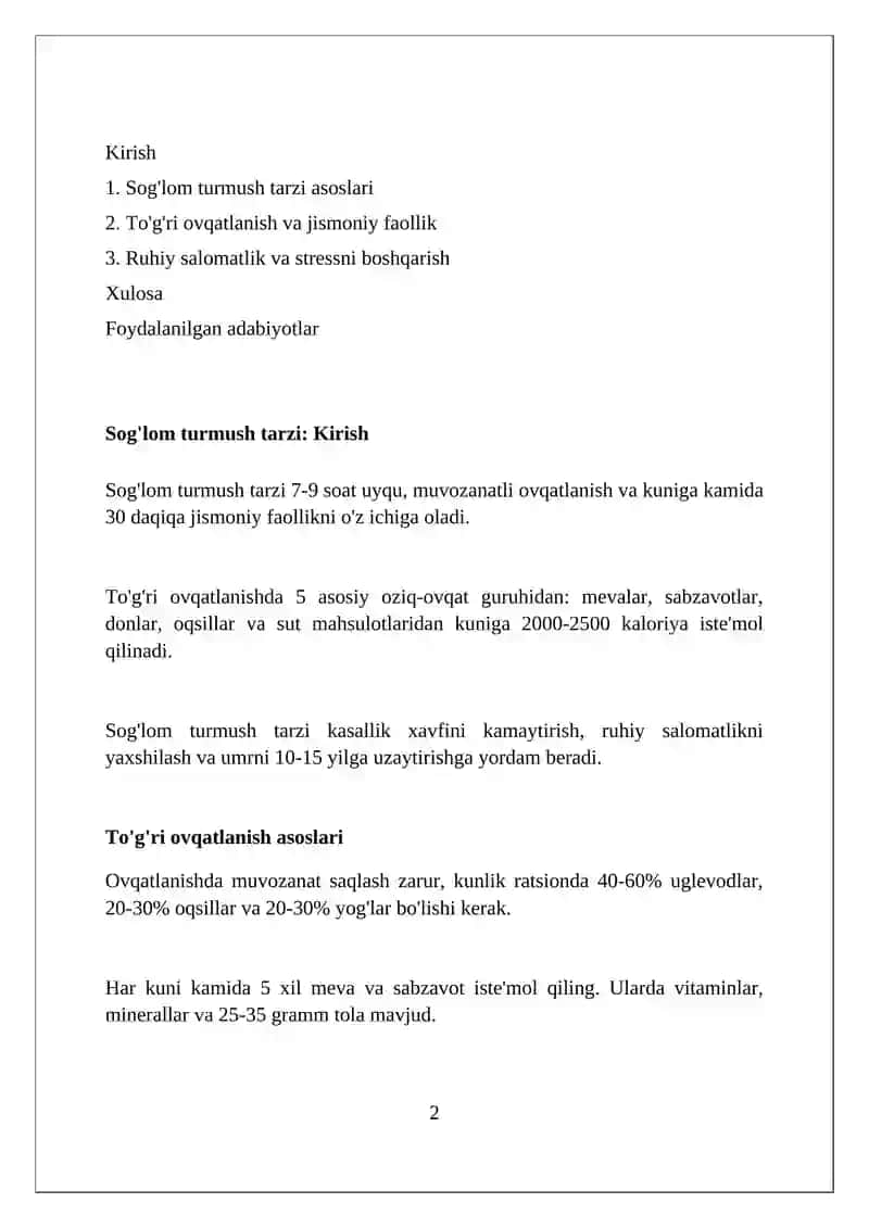 Soglom turmush tarzi 2