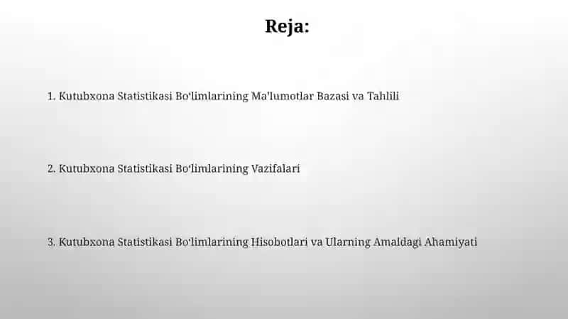 Kutubxona Statistikasi Boʻlimlari 2
