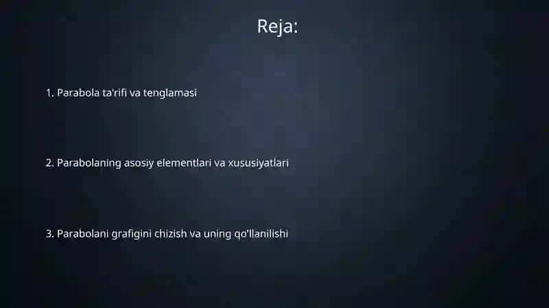 Parabola va uning grafik xususiyatlari 2