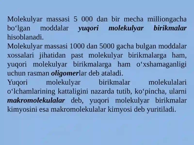 Yuqorimolekulyar birikmalar 2