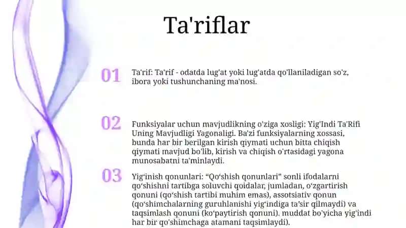 Yig'Indi Ta'Rifi Uning Mavjudligi Yagonaligi 2