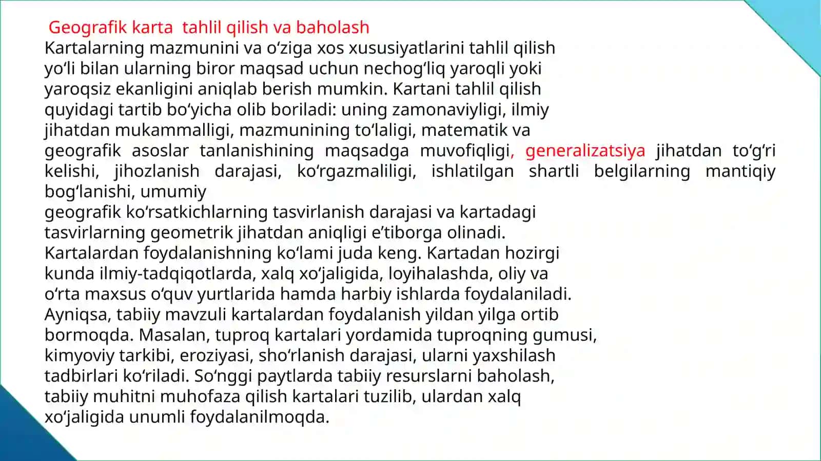 Geografik Xaritalarni Tahlil qilish va Baholash 2
