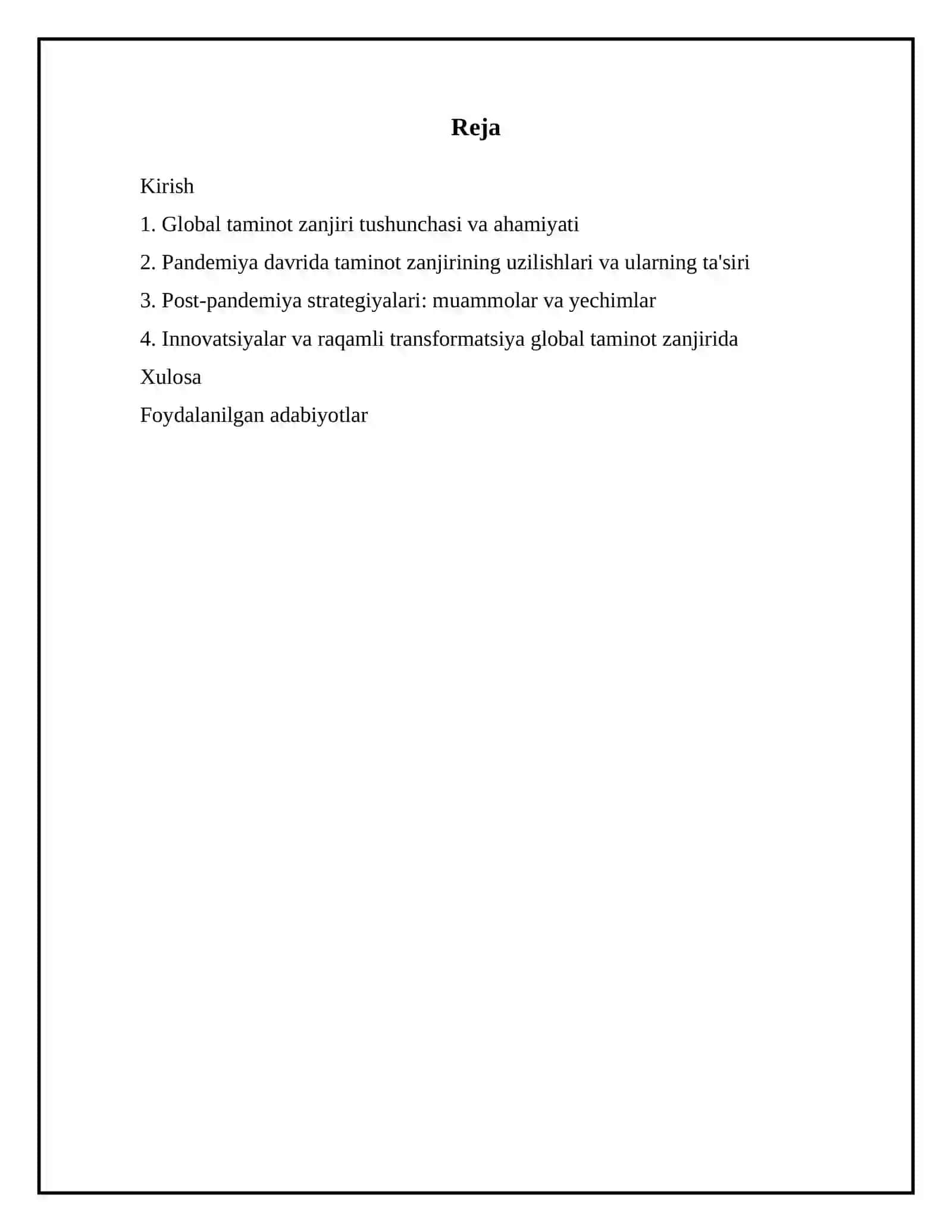 Global supply chain (taminot zanjiri) uzilishlari post pandemiya strategiyalari 2