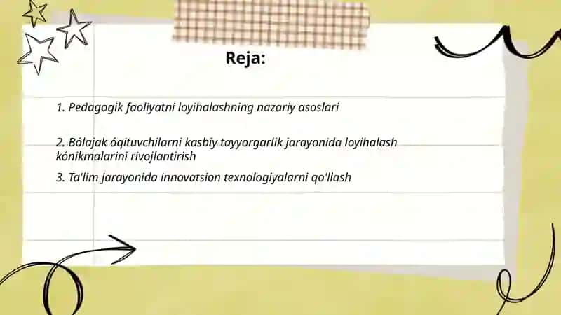 Pedagogik faoliyatni loyihalash kónkmalarini shakillantirish 2