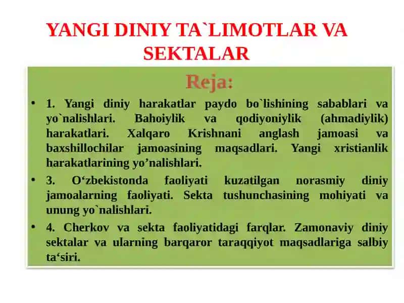 Yangi Diniy Ta'limotlar va Sektalar 2