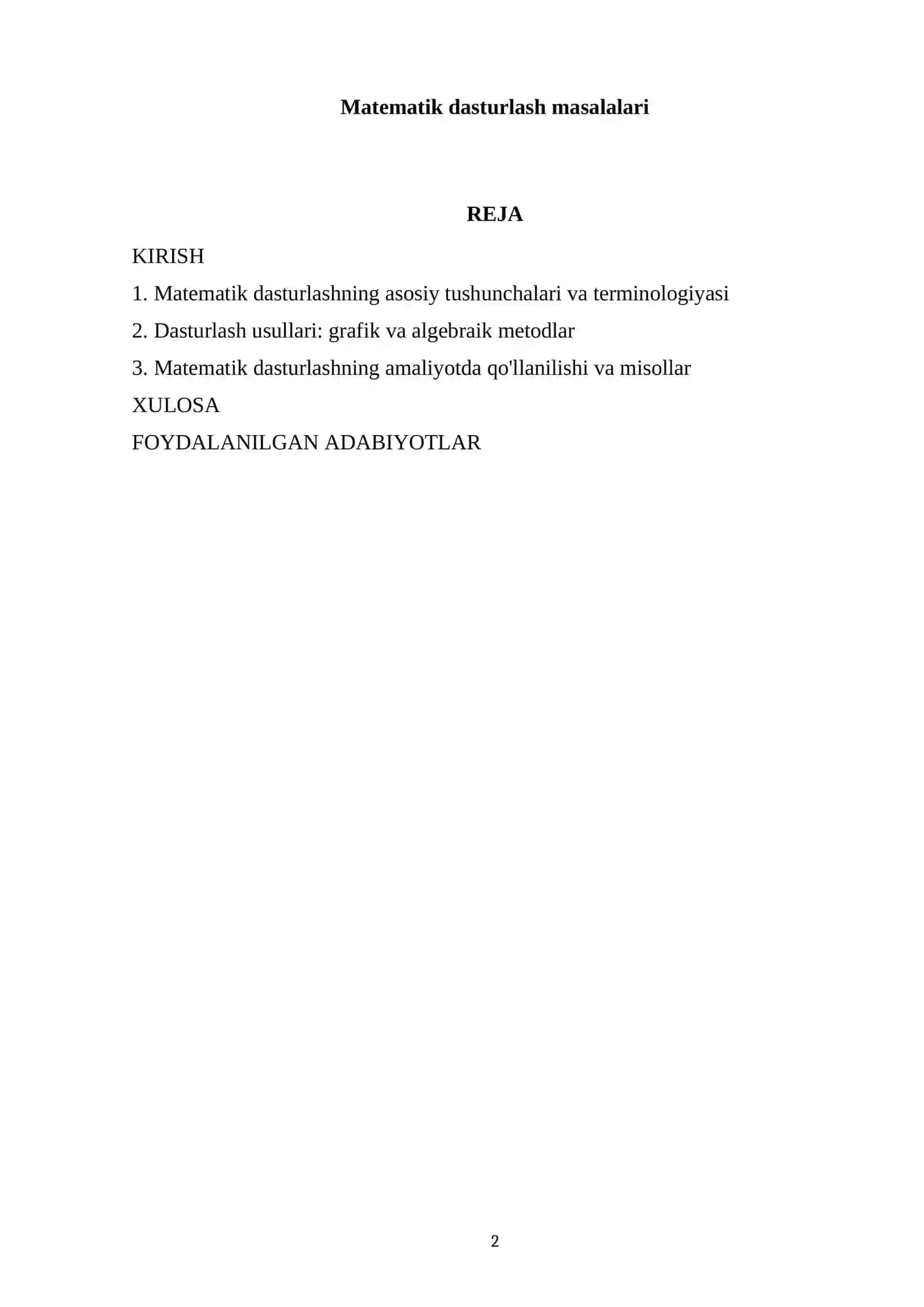 Matematik dasturlash masalalari 2