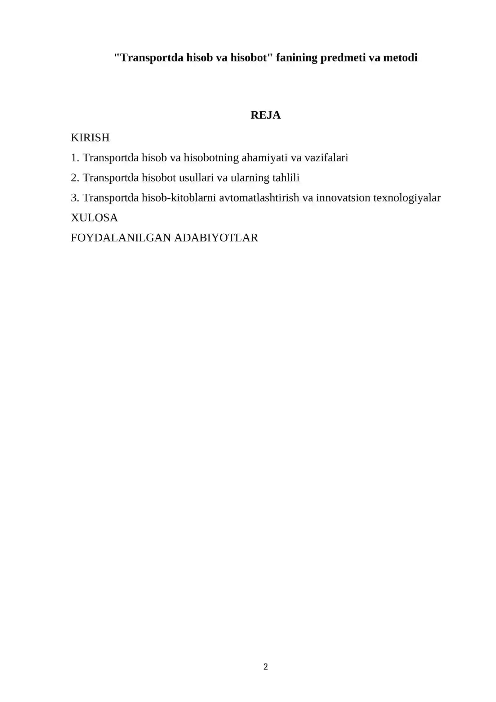 Transportda hisob va hisobot 2