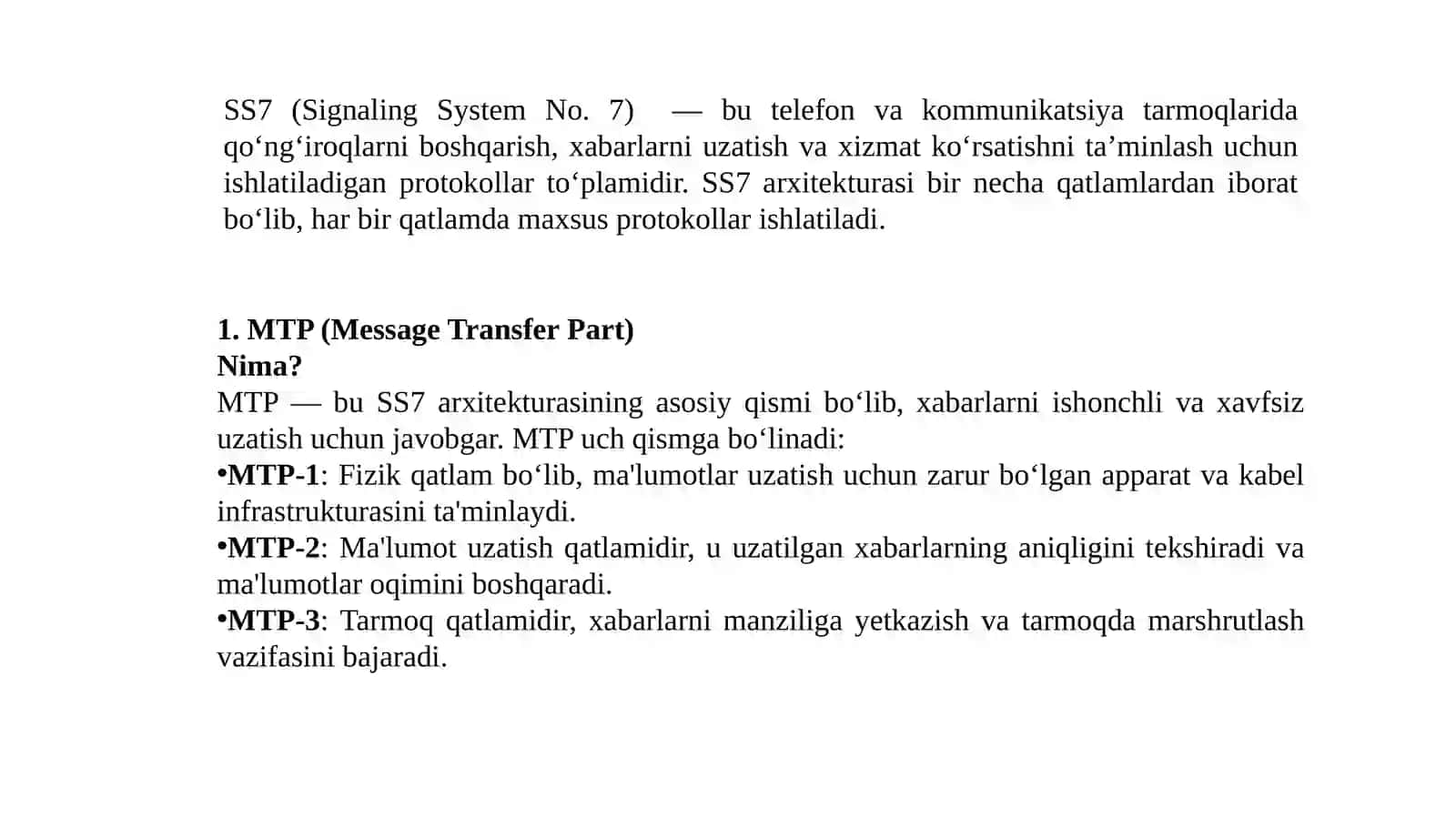 UKS7-ISUP tizim ostiuzulishini o’rganish 2
