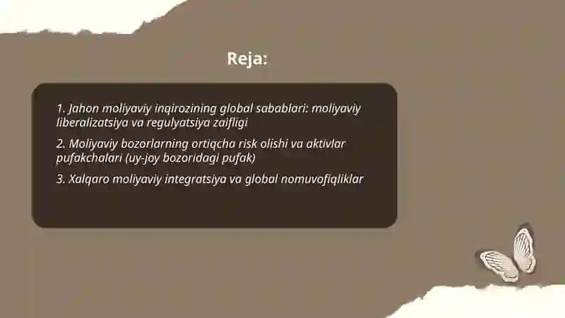 Jahon moliyaviy inqirozining yuzaga kelish sabablari, oqibatlari va uni O'zbekistonda bartaraf qilish yo'llari 2
