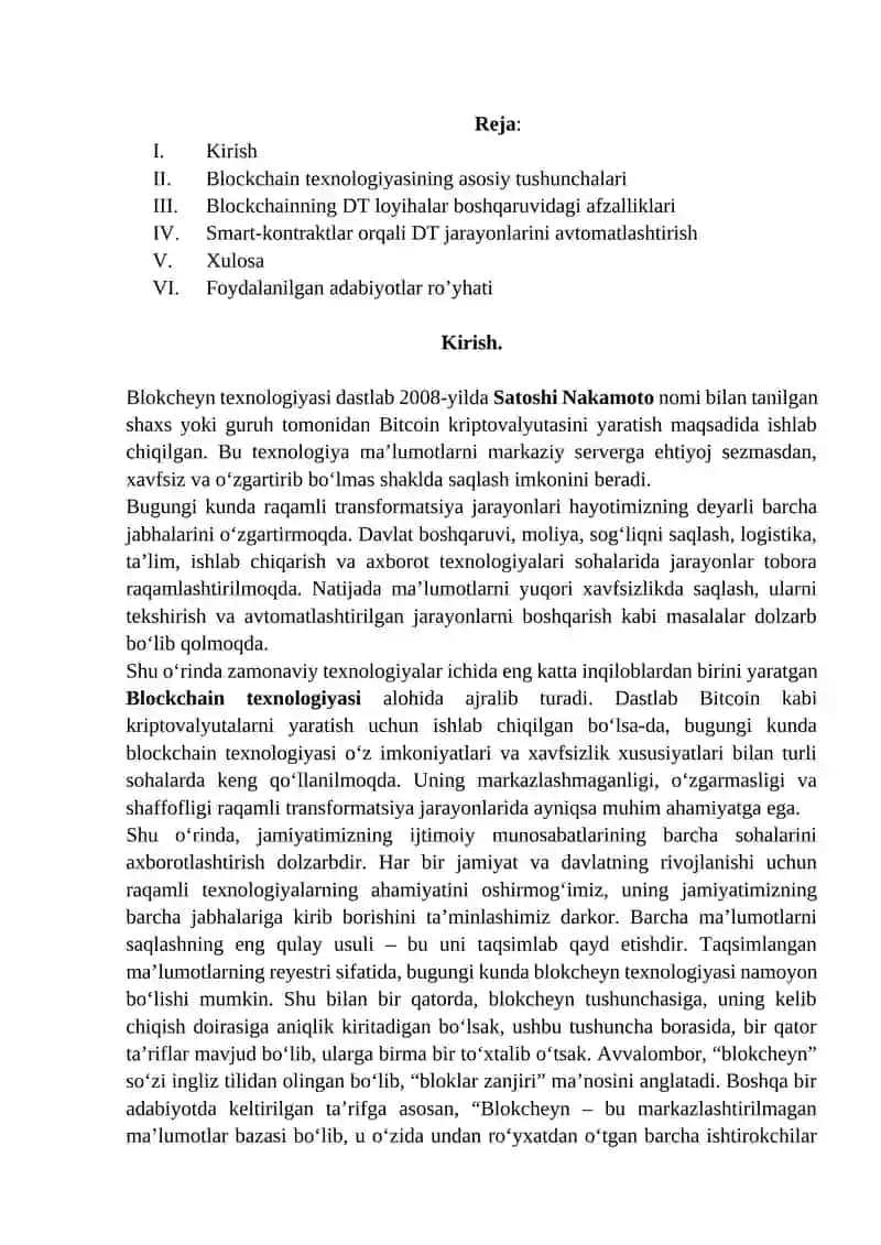 Blockchain texnologiyasining DT loyihalar boshqaruvidagi o‘rni 2