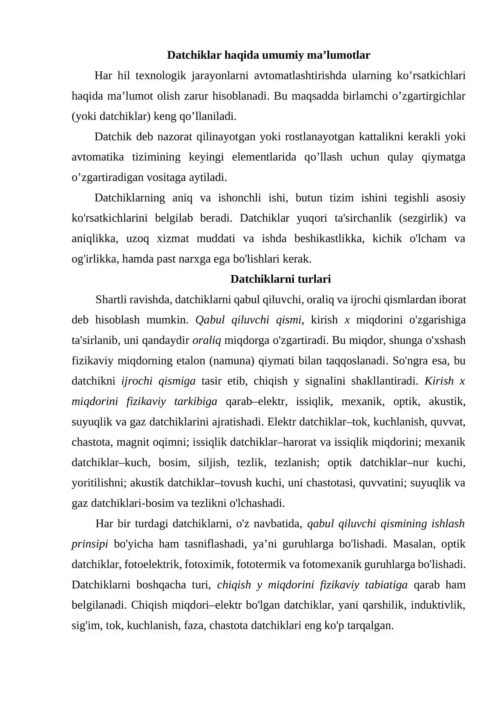 Datchiklar haqida umumiy ma’lumotlar 2