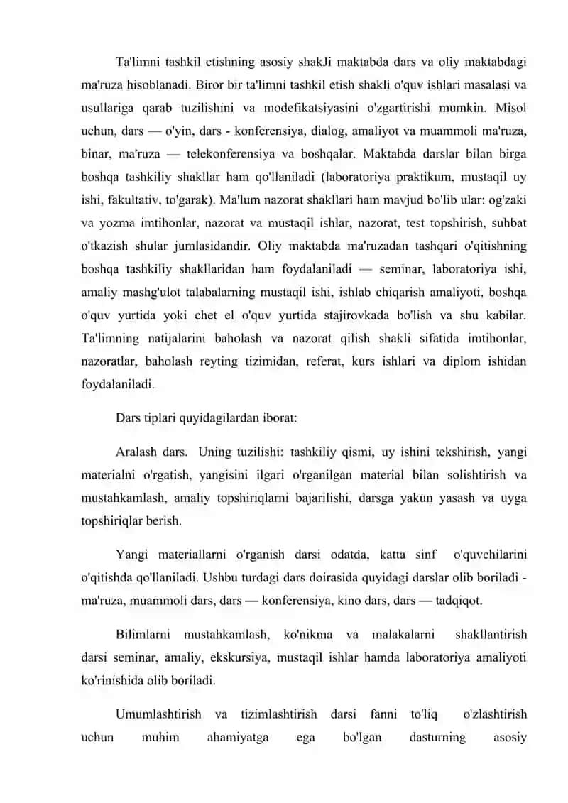 DARS O'QUV FAOLIYATINING BIR KO'RINISHI SIFATIDA 2