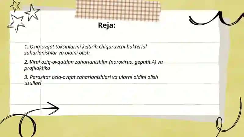 OVQATDAN ZAHARLANISHNI TURLARI VA ULARNI OLDINI OLISH 2